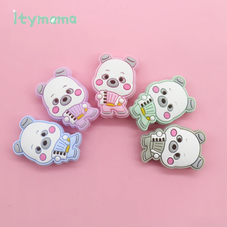 Itymama 5 шт./лот, Мультяшные силиконовые бусины, пищевой медведь, Детские бусины для прорезывания зубов, BPA бесплатно, сделай сам, мини детские силиконовые прорезыватели, аксессуары