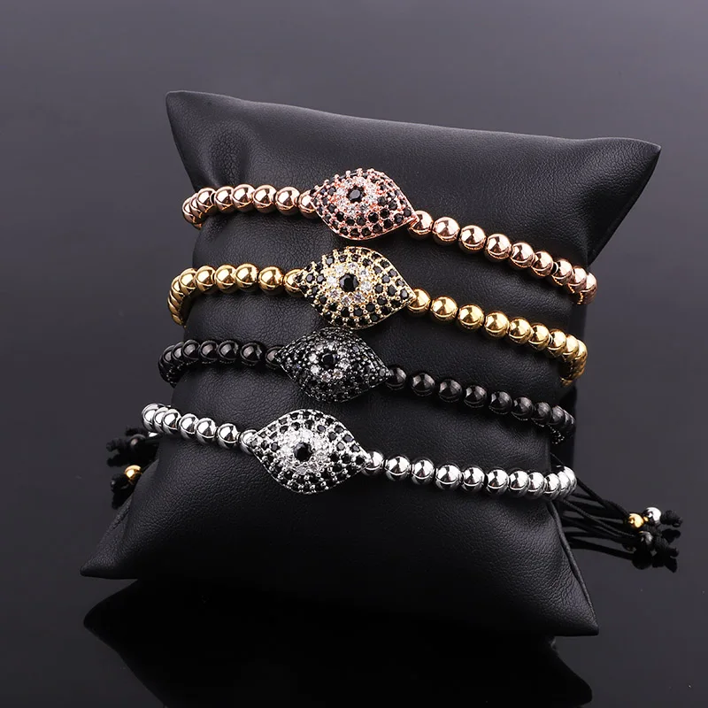 High Quality Eye Bracelet Stainless Steel Beads CZ Charm Macrame Adjustable Bracelet Men Women
