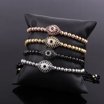 High Quality Eye Bracelet Stainless Steel Beads CZ Charm Macrame Adjustable Bracelet Men Women