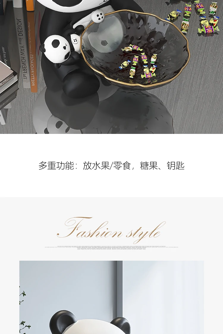 Creative Resin Panda Storage Ornaments Handicraft Furnishings Tray Modern Home Decoration Storage Organization Glass Bowl