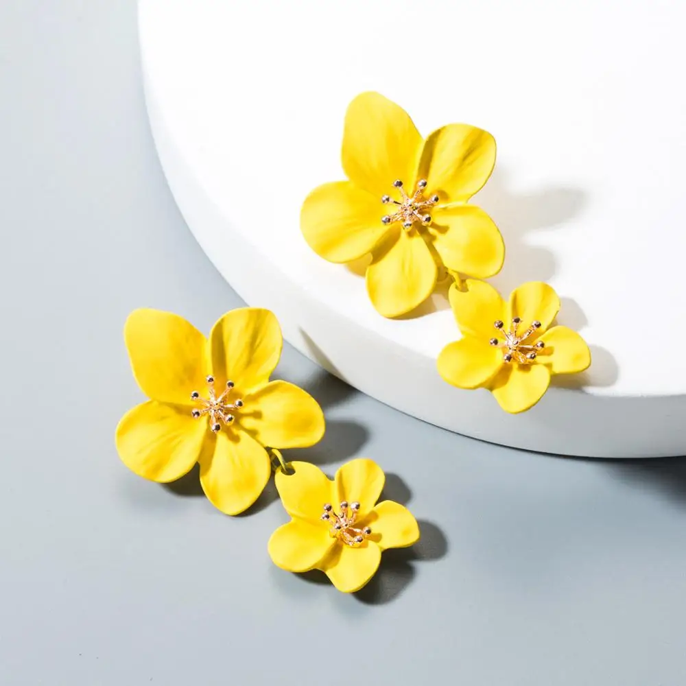 Red Flower Earrings For Women 2020 Double Layers Statement Hanging Pendientes Dangling Fashion Jewelry Yellow Earrings Bijoux bo
