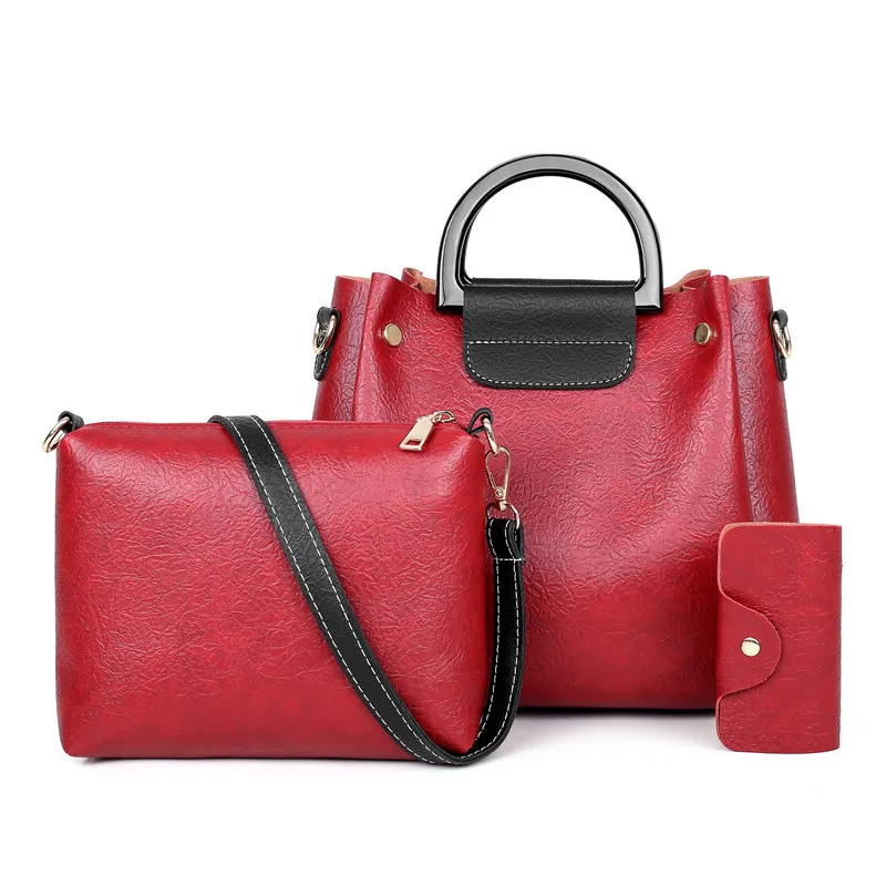 

Hot Selling WOMEN'S Bag Fashion Different Size Bags Three-piece Set Korean-style Large Capacity One-Shoulder Handbag Contrast Co
