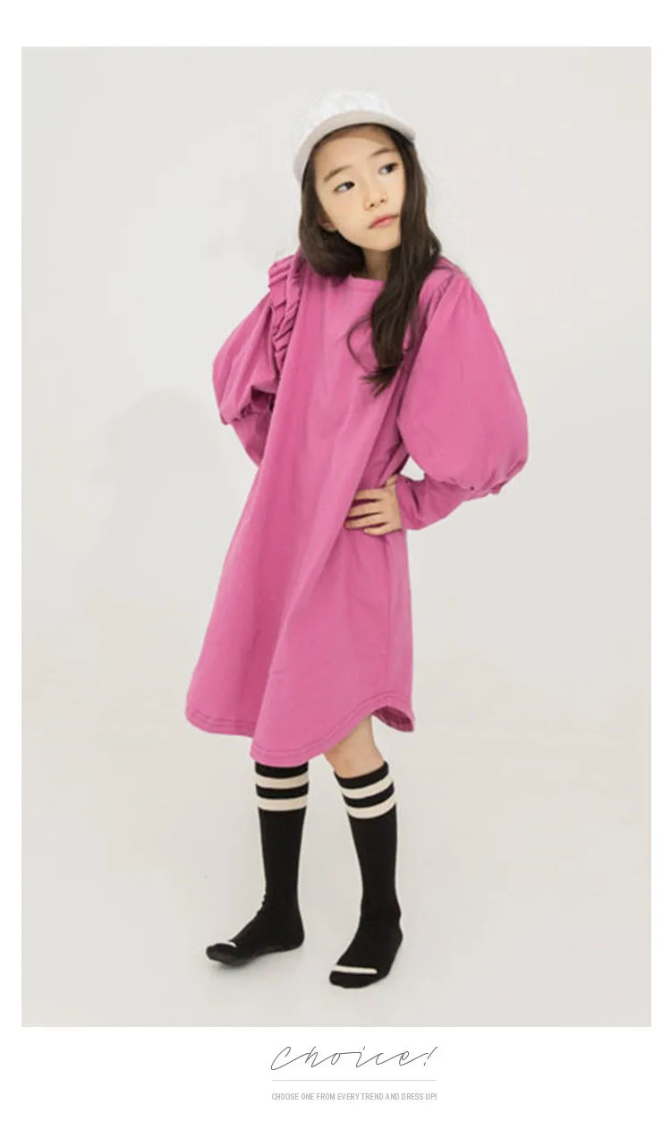 Back To School Clothing Autumn Teens Kids Dress For Girls Lantern Sleeve Dress Girl Children Purple Black Sweatshirts Dress (9)