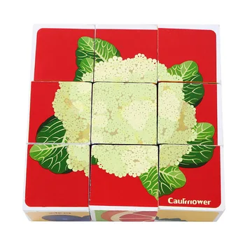 

3D Jigsaw Cubes Puzzles Nine Puzzle Six-sided Tray Wooden Storage vegetable Toys Accessories For Children Kids Educational