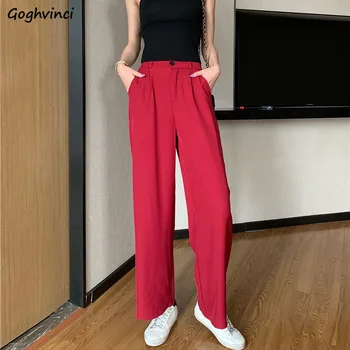 

Pants Women Straight Chic Harajuku Loose Trousers Solid Breathable High Quality All-match Elegant Womens Casual Long Fashion