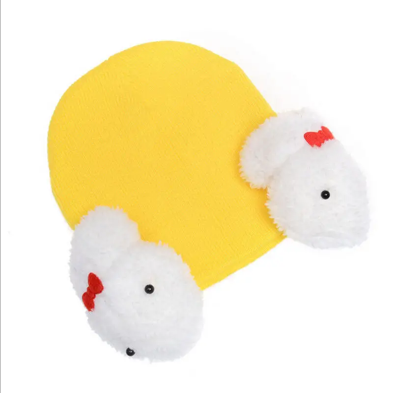Рождественская шапка для маленьких девочек; теплая зимняя шапка для малышей; детская вязаная шапочка с ушками; вязаная шапочка Кролик; шапка для младенцев - Цвет: Цвет: желтый