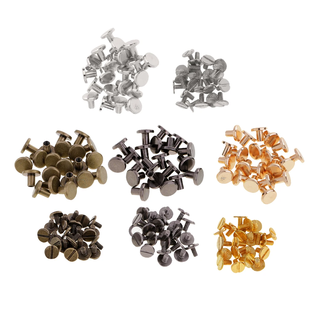 Set Of 80 Round Head Button Stud Slotted Screws 8mm Chicago Screws Nail Rivet For DIY Leather Craf