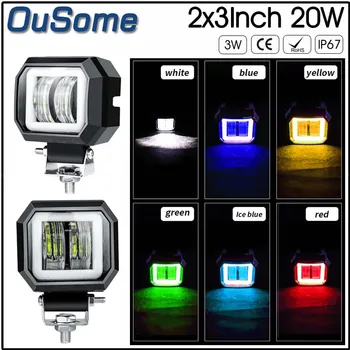 

2 pieces square waterproof high power 20W 3 inch offroad truck LED work light angel eyes white amber red blue yellow color