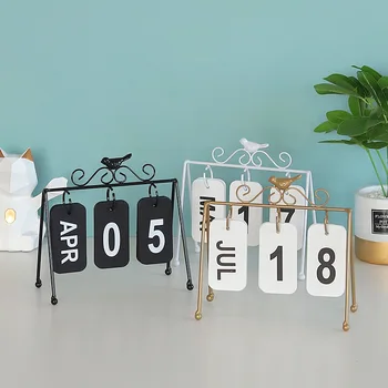 

Personality Diy Bird Wrought Iron Flip Calendar Home Decoration Desk Decoration Calendar