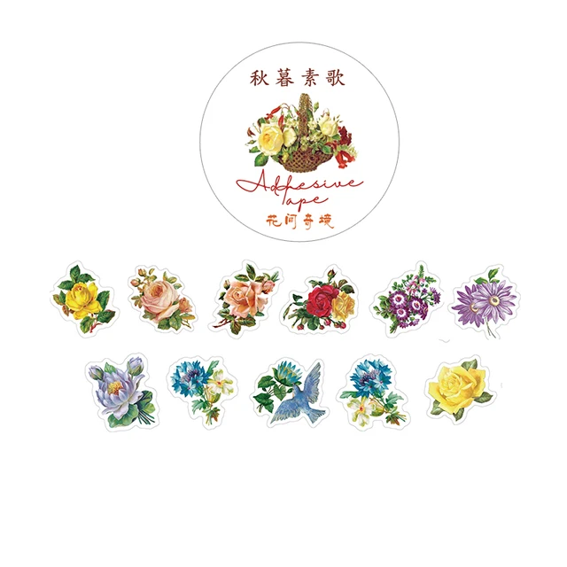 100 pcs /Roll Montain Pick Travel Butterfly Mushroom Flower DIY Decorative Masking Tape Diary Album Stickers 06