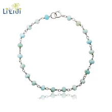 Lily Jewelry синий браслет из ларимара 925 пробы Серебряный ручной работы вязание Сияющий Браслет 7 ''-8''