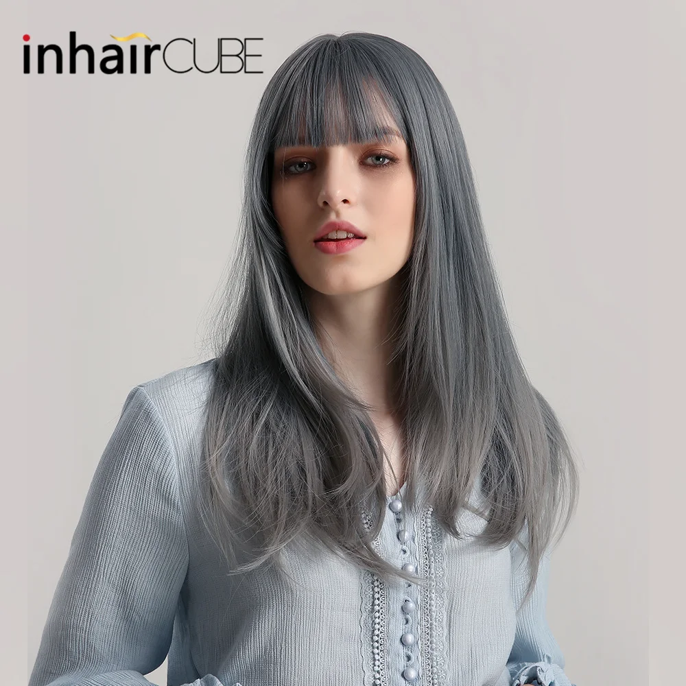 Inhaircube Омбре зеленый серый синий прямой синтетический парик смешанные