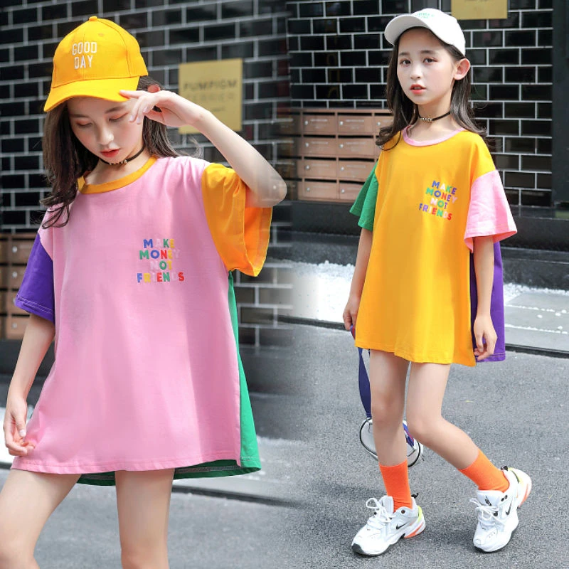 女の子のための夏のtシャツ パッチワークカラーのカジュアルな服 9 11歳の子供のための服 22 Tシャツ Aliexpress