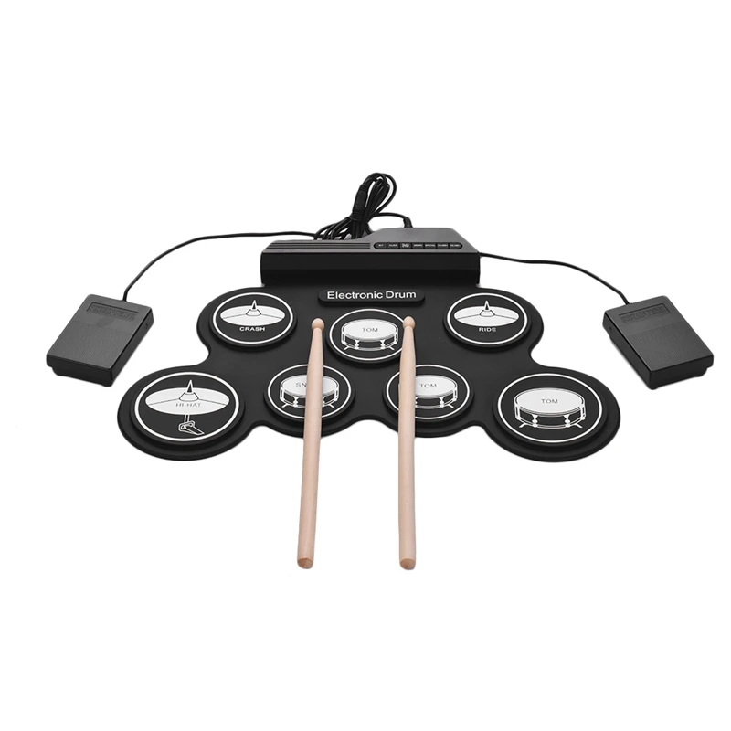  Tamaño compacto Usb Roll-Up Silicon Drum Set Digital Electronic Drum Kit 7 almohadillas de tambor c