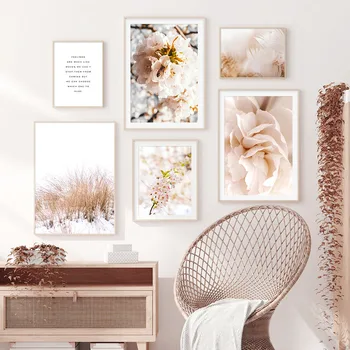 

Peach Blossom Petal Feather Weed Quotes Nordic Posters And Prints Wall Art Canvas Painting Wall Pictures For Living Room Decor