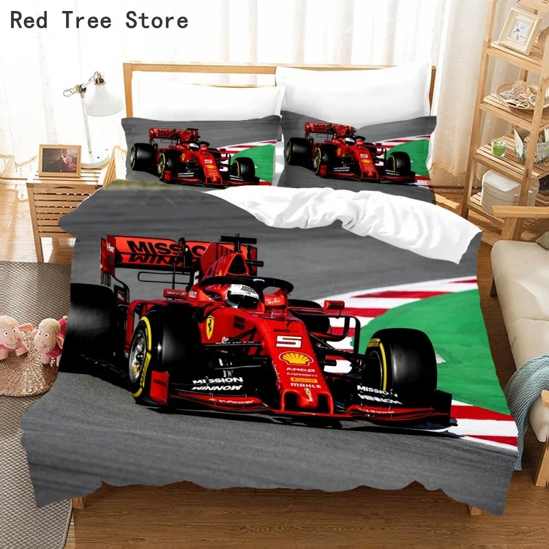 Red Racing Car 3D Kids Boy Bedding Set F1 Game Racer Printing