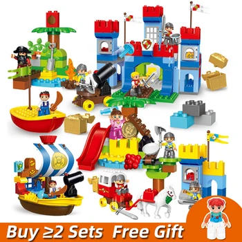 

Large Particles Pirate Series Castle War Big Size Building Blocks Jake's Pirate Ship Model Educational Bricks Toys For Children