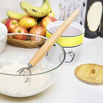 

1pcs 13 inch Stainless Steel oak handle flour coil flour mixer bread dough whisk for pastry egg beater flour stick for baking
