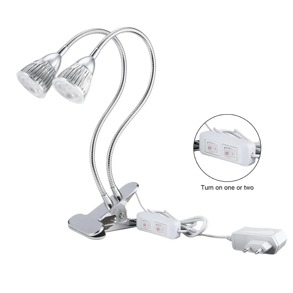 ICOCO 10W Double Head Gooseneck LED Plant Grow Light Clip Table Lamp Hydroponic Desk Grow Light Garden Lighting LED Grow Light