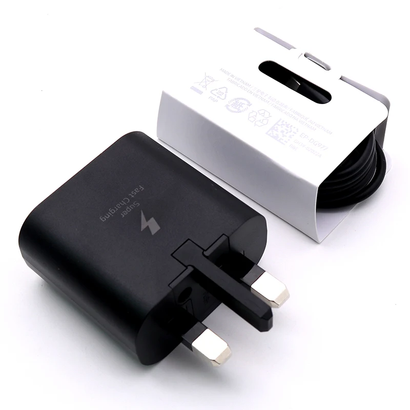 Original Samsung 25W Fast Charging Adapter UK Plug Charger Quick Type C Cable For Samsung Note 10 20 S20 + Ultra S10 A50 A90 5G quick charge usb c