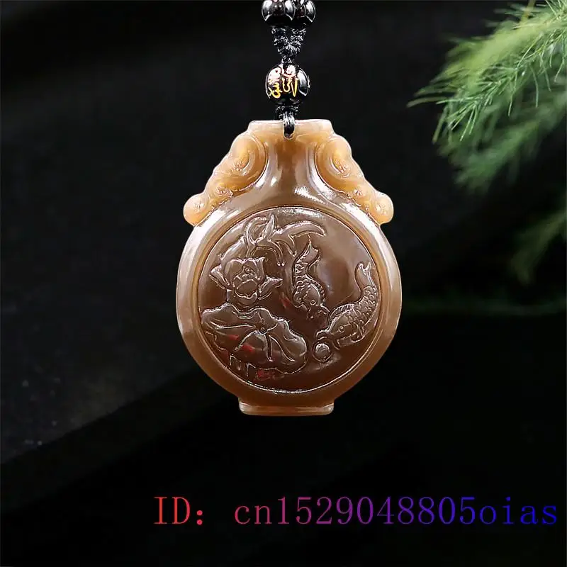 Brown Jade Vase Pendant Jadeite Natural Gifts Charm Gemstone Carp
