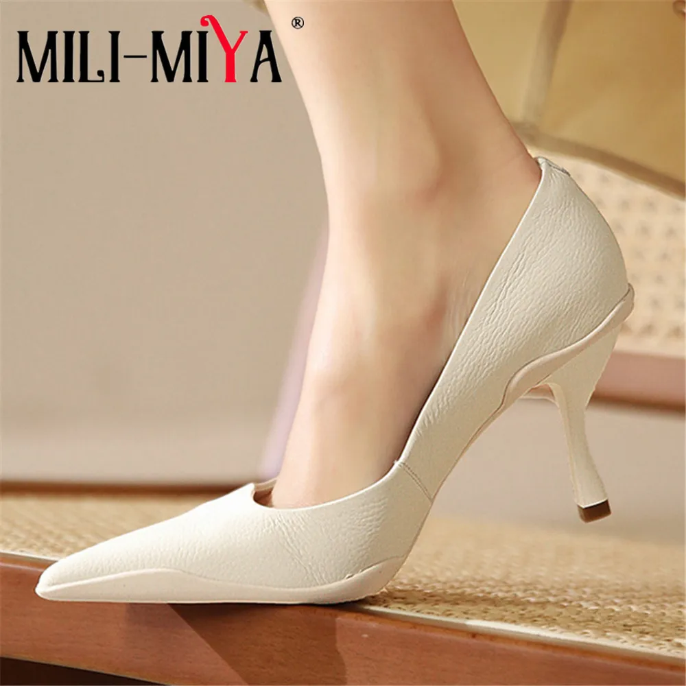 

MILI-MIYA Size 34-39 Wedding Spring Summer Women Shoes Fashion Thin High Heels Genuine Leather Pointed Toe Dress Female Pumps