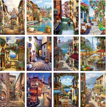 

Yikexin Diamond Painting City Embroidery Scenery Cross Stitch Kit Crafts 5D DIY Full Round Rhinestones Mosaic Home Decoration