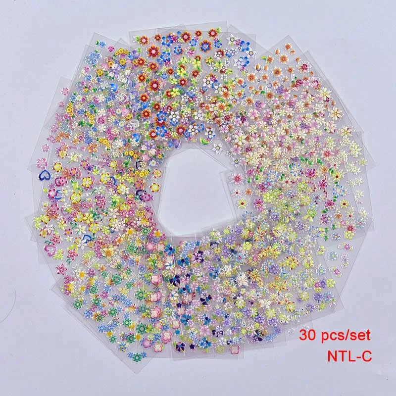 30 Sheets Top Quality 3D Adhesive Silver-Pink Colors Adhesive Transfer 3D Butterfly Rose Decals Nail Art Nails Stickers - Цвет: NTL03 30pcs