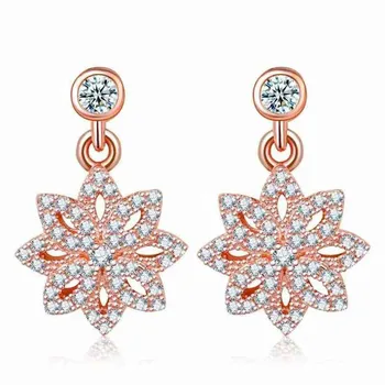 

Fashion Christmas Jewelry Zircon Snowflake Elegant Stud Earrings For Women Girl Rose Gold Flower Earrings Wholesale Lots Bulk