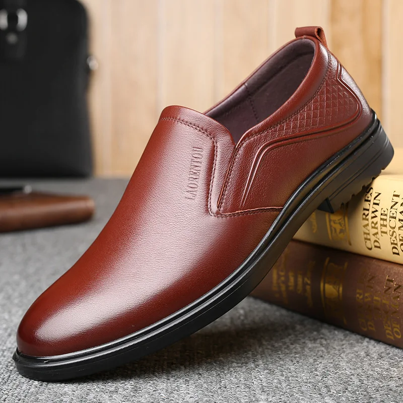 

LOTORY MEN'S SHOES Korean-style Spring And Autumn round-Toe Cowhide Soft-Sole Formal Wear Business Casual Leather Shoes 153051