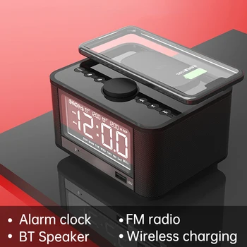 

Cyboris Digital Alarm Clock Speaker with Fast Wireless Charger FM Radio for Bedroom Bluetooth Speakers Dual Alarms