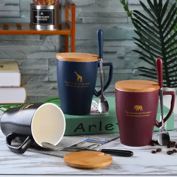 

Creative Ceramic Student Mug Coffee Cup Milk Cup Couple Cup Large Capacity with Lid Cup with Spoon Tumbler Mugs Coffee Cup Funny