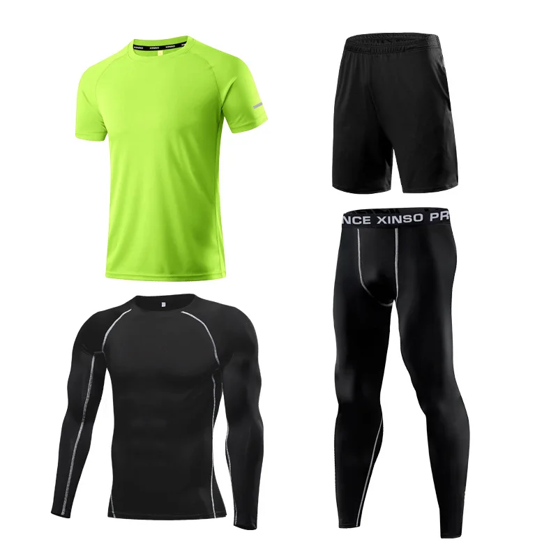 

New Style Men Wicking Sweat Absorbing Sports Quick Drying Clothes Workout Clothes Running Basketball Tights Training Suit Four-p