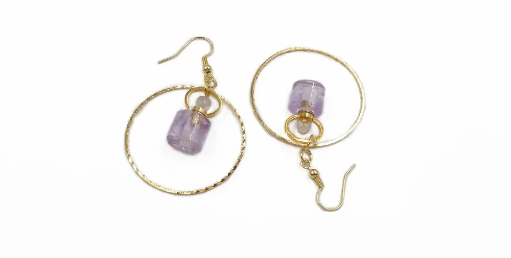 WT-E579 Perfume Bottle Earring Natural Stone Earring Yellow/Smokey Quartz Lapis Stone With Gold Electroplated Big Ring Earring