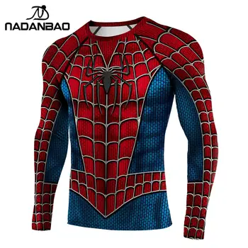 

Nadanbao Raglan sleeves Gym Top Captain America Spiderman 3D Printed Compression Fitness Shirt Superhero Cosplay Tee