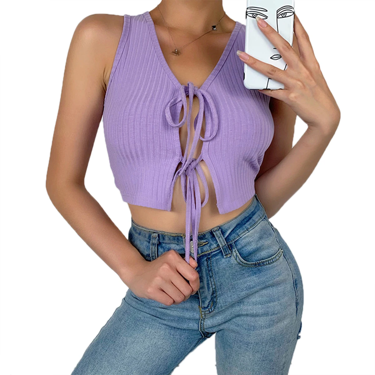 

Female Shion Summer Vest Solid Color V-Neck Sleeveless Cardigan Tops Women s Crop Top