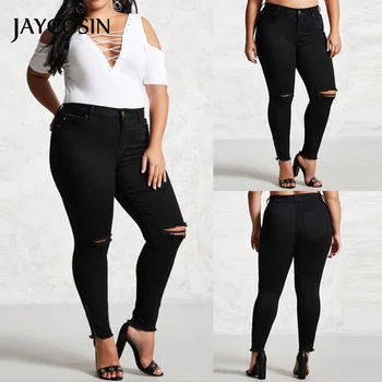 

JAYCOSIN Women's Pants Extra large Stretch Denim Pant Distressed Ripped Freyed Slim Fit Pocket Jeans Trousers Cowboy Female 2020