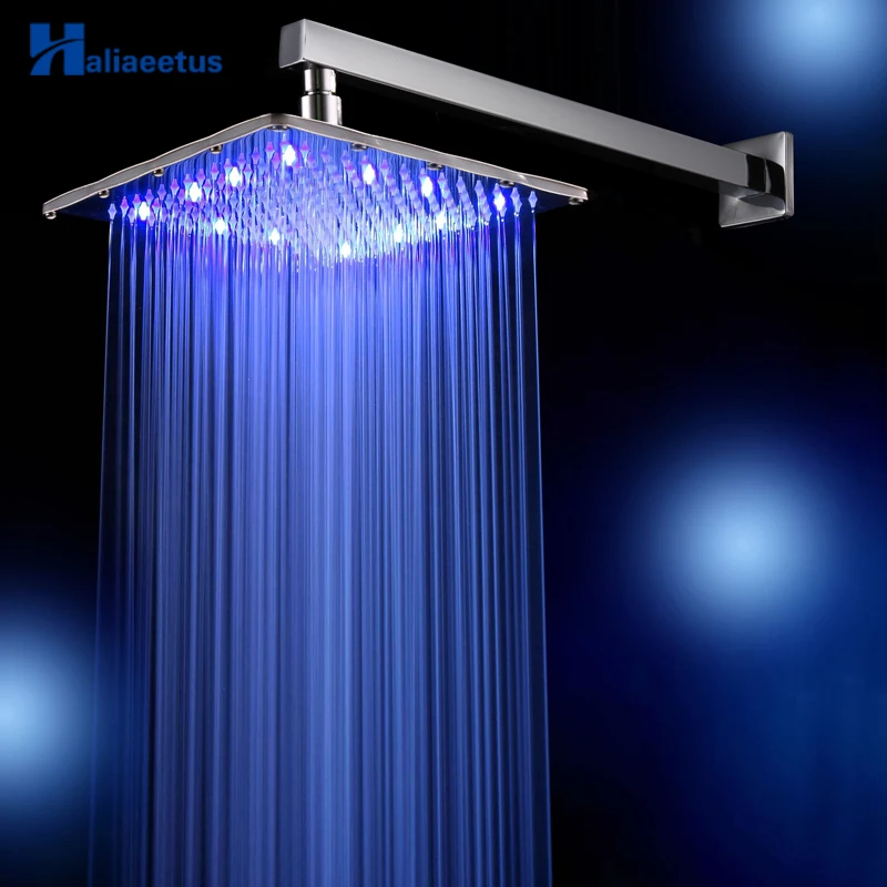 

10 Inch 25 CM * 25CM Rain LED Shower Head with Shower Arm .Temperature Control 3 Colors Change Led Showerhead.Led Chuveiro Ducha
