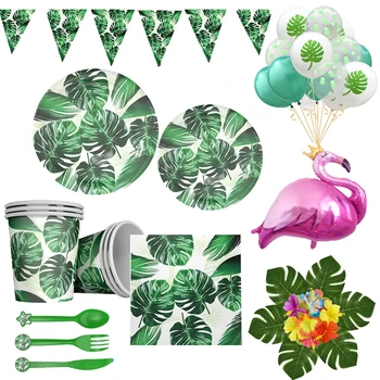 

Hawaiian Turtle Leaf theme party Disposable Tableware Tropic Green Paper Plate Cup Napkin Summer Birthday party decor supplies