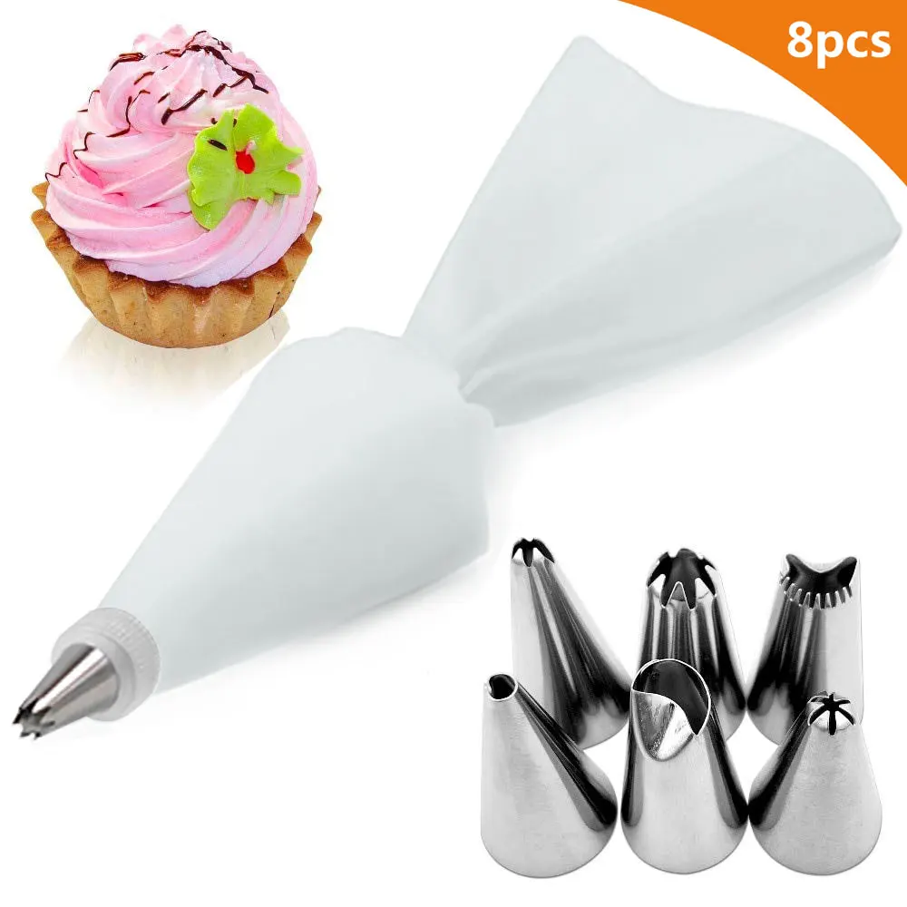 8/26Pcs/Set Silicone Pastry Bag Tips Kitchen Cake Icing Piping Cream Cake Decorating Tools Reusable Pastry Bags+24 Nozzle Set