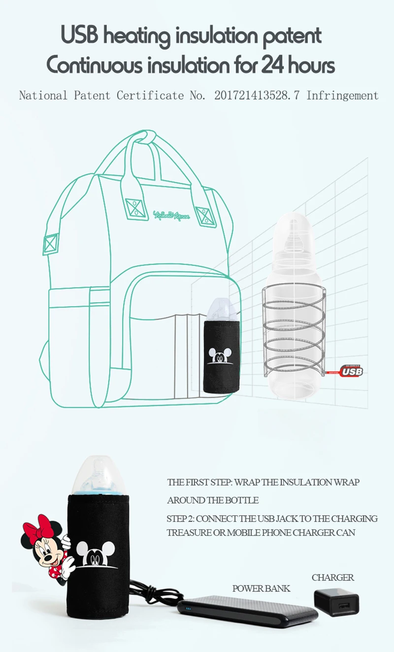 Disney Mommy сумка мультифункциональный рюкзак женский мама и ребенок водостойкая USB бутылка изоляция беременная женщина из сумки