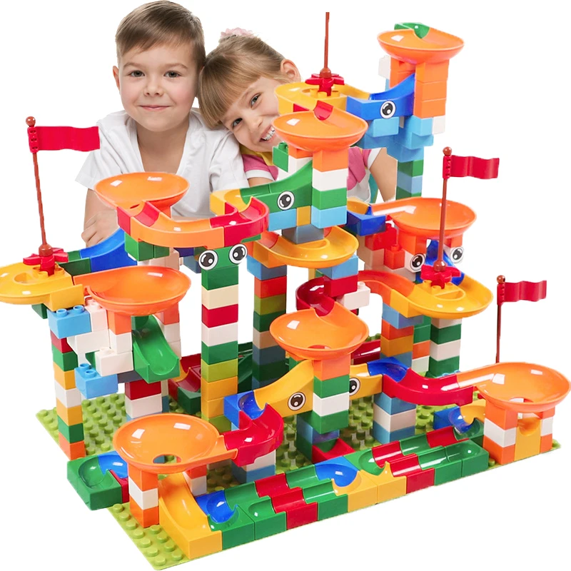 

74-296 PCS Marble Race Run Block Compatible LegoINGlys Duploed Building Blocks Funnel Slide Blocks DIY Bricks Toys For Children