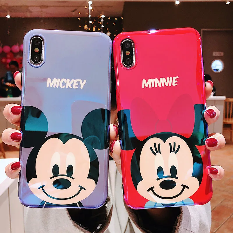 

Cute Cartoon Mickey Minnie Phone Case For iphone 11 11Pro max X XR XS MAX Mobile phone back blu-ray soft case for 7 8plus Cover