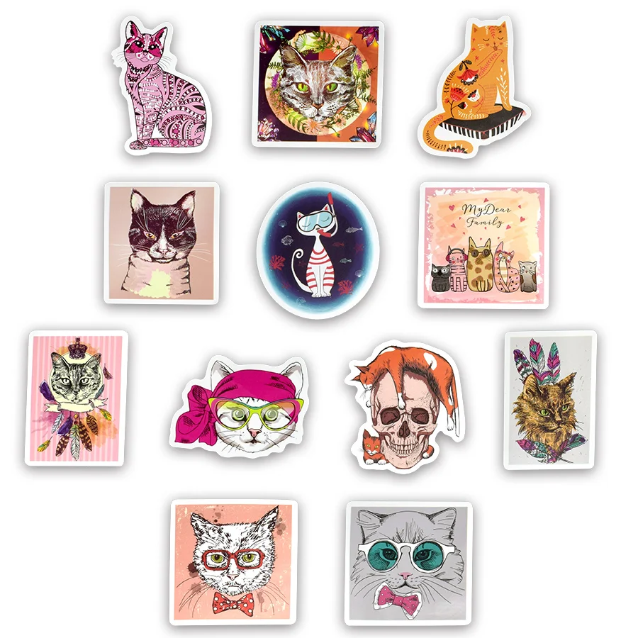 50PCS Cat Stickers Kawaii Cartoon Kitty Animal Stickers Waterproof Vinyl Laptop Decal Sticker for Laptops Notebook Luggage Phone