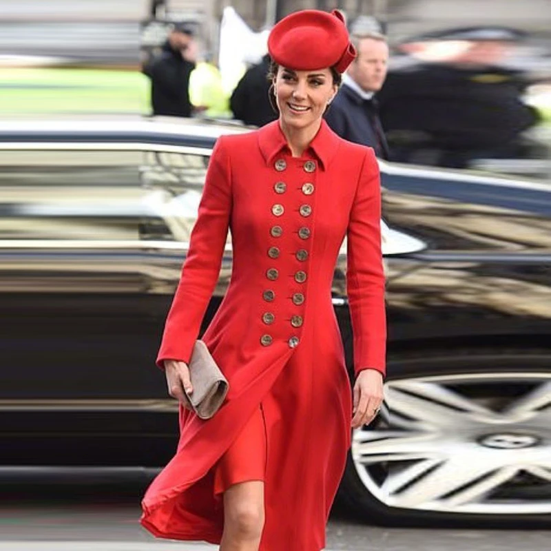 

Kate Middleton Plus Size High Quality New Fashion Elegant Formal Office Lady Workplace Long Sleeve Red Suit Coat