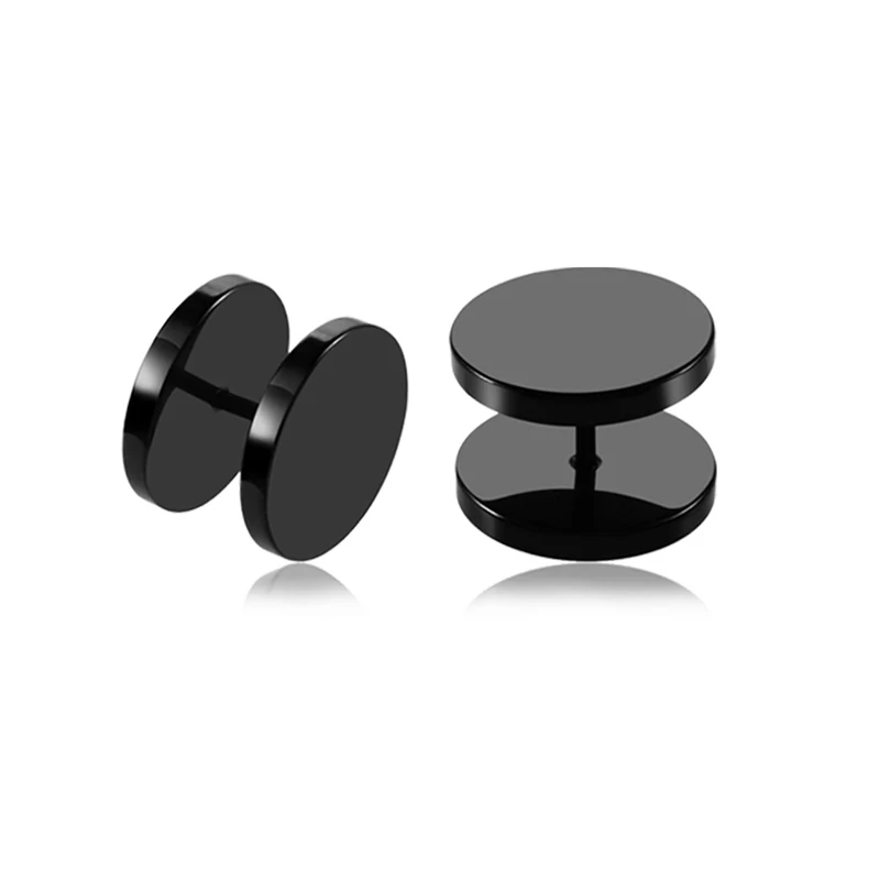 2PCS Black Fake Piercing Stainless Steel Cheater Faux Fake Ear Plugs Flesh  Tunnel Gauges Tapers Stretcher Earring Body Jewelry