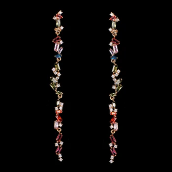 

LXOEN Sparkling Multicolor Zircon Long Drop Earrings for Women with Irregular Crystal Tassel Korean Earings Dinner Dress Jewelry