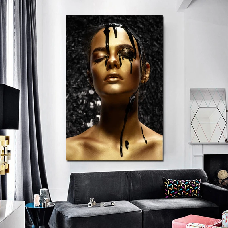 

Nordic Pictures Modern Black Woman Eyes Closed Artwork Posters Print Wall Pictures Coloring Canvas Painting For Kid Unique Gift