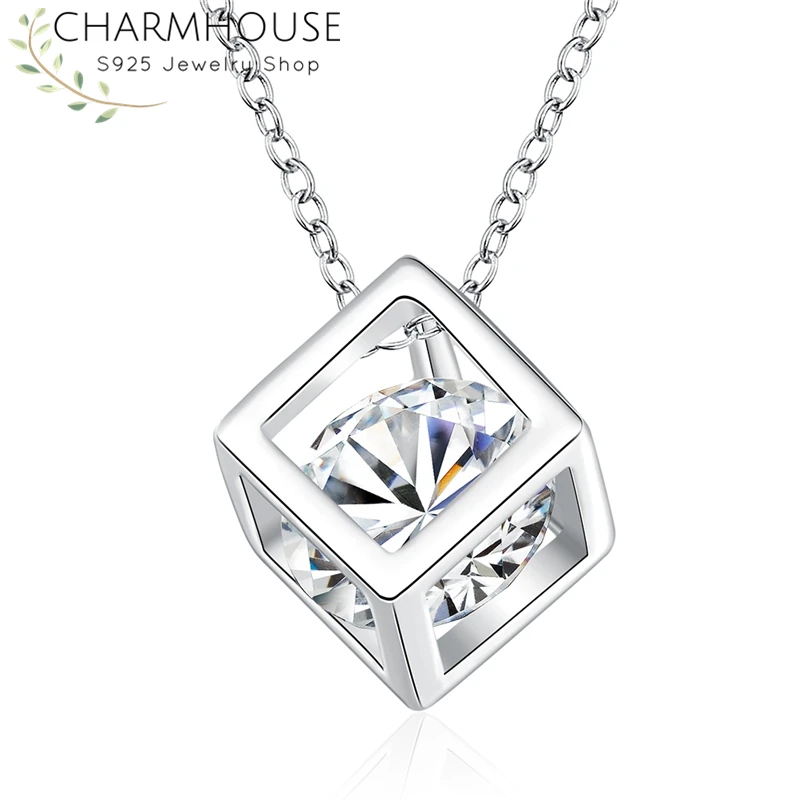 Charmhouse S925 Серебряные ожерелья для женщин циркониевое ожерелье кубической формы и