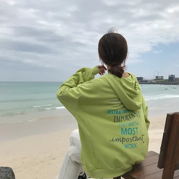 

3 colors 2019 Fashion Women Autumn Winter Hooded Coats Warm Zipper Jacket Casual korean ins back letter Coat womens (F3783)